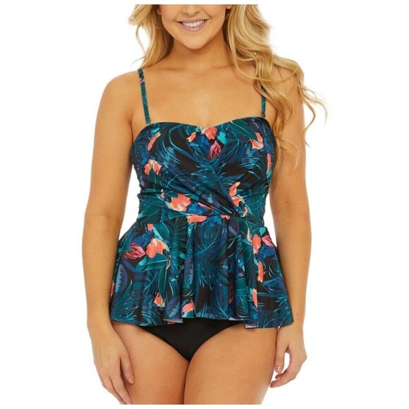 Nicole Miller Studio NWT $98 Green Floral Twist-Accent Peplum Tankini Set Size S - Picture 3 of 9